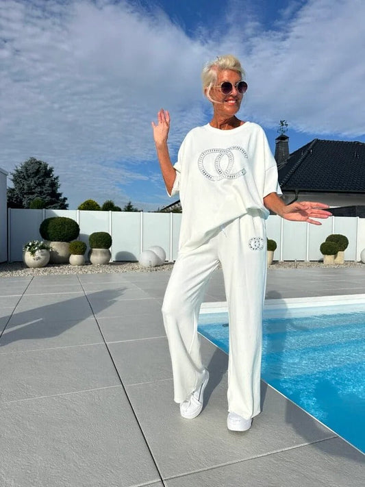 ⏳Limited offer! ⏰Casual two-piece set for women, plain top and loose-fitting trousers