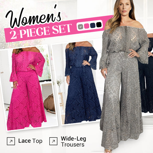 Women's two-piece set: lace top + wide-leg trousers