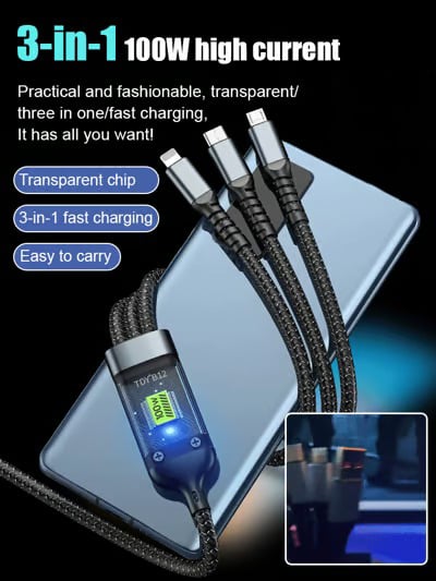 Buy 2 Get 10% Off-Transparent Luminous Super Fast Charging 3-in-1 Data Cable