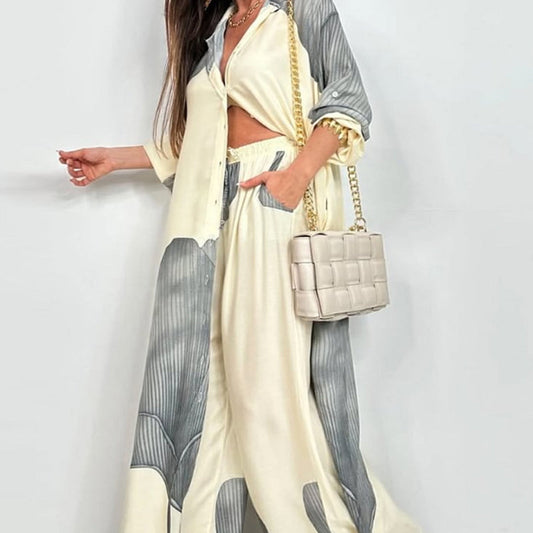 Full Button Down Long Shirt & Drawstring Pants Set