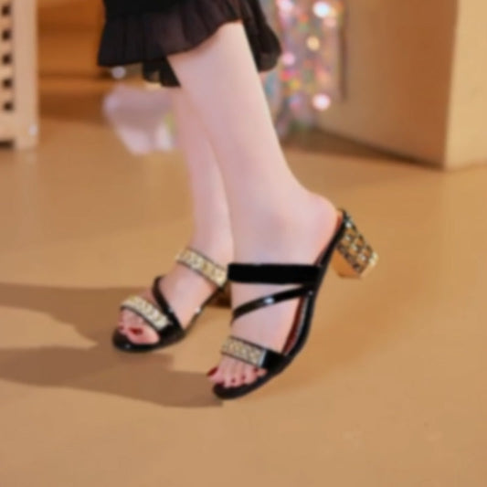 💕Women's Rhinestone-Embellished Block Heel Sandals🎁