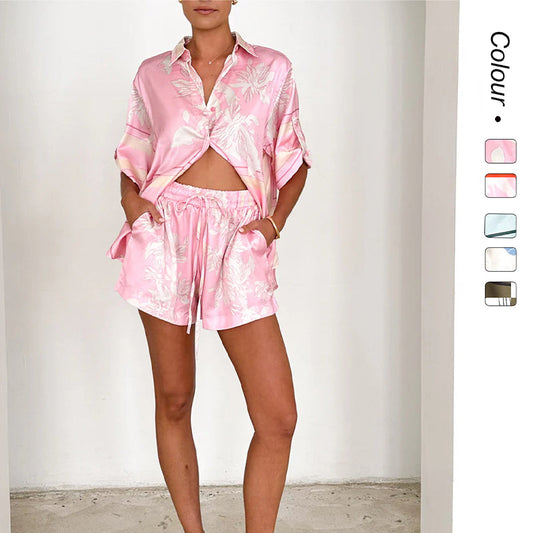 Casual Printed Short Sleeve Shirt & Shorts 2-Piece Set