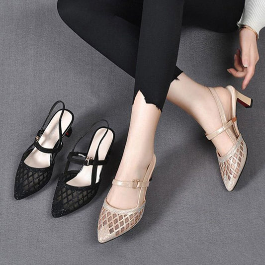 Women’s Rhinestone Hollow-out Breathable High-heeled Sandals