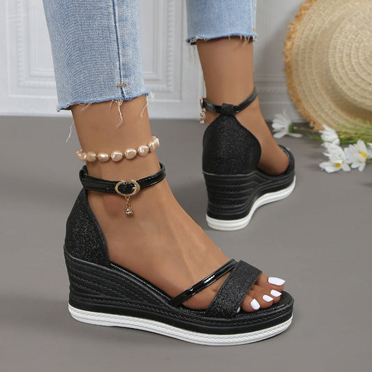 Shiny Platform Wedge Sandals for Women