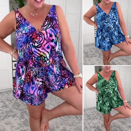 🌸Summer Hot Sale 49%OFF🌸Sleeveless V-Neck Printed Swimsuit🌙 Free Moon & Star Necklace for first 100 orders! 🎁