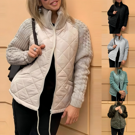 🎁Weekend Casual Outfits☃️2025 New Women's Knit Patchwork Puffy Jacket+Jeans