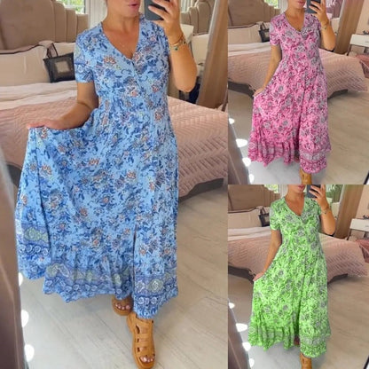 💥Lastday! Hurry up！！💥💃Hot Sale 49% OFF🔥 - Floral Print V-neck Dress