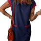 😍LAST DAY SALE 50% OFF💥2025 New Women's Casual Cap Sleeve Color Block Shift Tshirt Dress With Pockets(buy 2 free shipping)