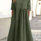 Women's Casual Basic Outdoor Crew Neck Pocket Smocked Cotton Dress