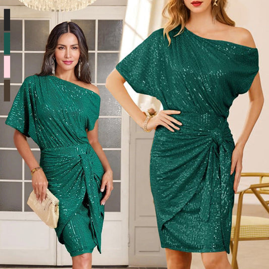 💃👠Hot Sale 50% OFF🖤Sparkly One-Shoulder Ruched Dress✨