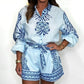 Patterned Tie Waist Button Up Two-Piece Shorts Set