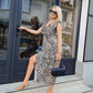 Woman’s Deep V-Neck Leopard Print Slit Dress