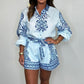 Patterned Tie Waist Button Up Two-Piece Shorts Set