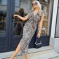 Woman’s Deep V-Neck Leopard Print Slit Dress