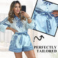 Patterned Tie Waist Button Up Two-Piece Shorts Set