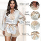 Patterned Tie Waist Button Up Two-Piece Shorts Set