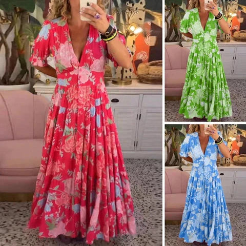 Hot Sale💃💃Comfortable V-neck Floral Loose Maxi dress with pockets