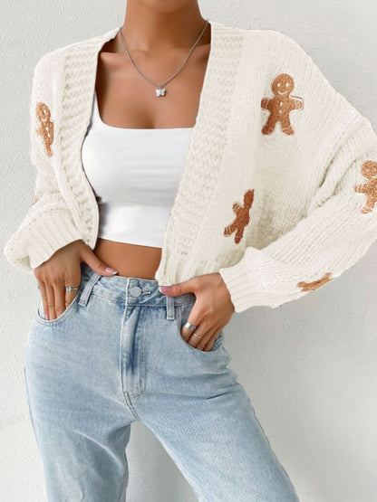 🔥🖤Early Black Friday Sale:50% OFF🖤Women's Cartoon Print Drop Shoulder Crop Sweater Cardigan