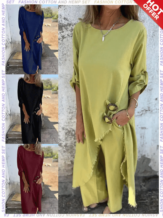 💃2025 Spring-Summer New Dress In Cotton And Linen + Two-piece Trousers