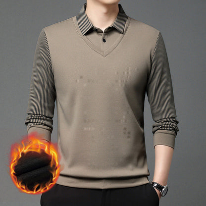 🔥Striped Lapel Fake Two-Piece Shirt
