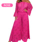 Women's two-piece set: lace top + wide-leg trousers