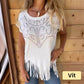 🔥HOT SALE 50% OFF🔥Women's Solid Colour Short Sleeve T-shirt With Hot Print And Frayed Hem🌙 Free Moon & Star Necklace for first 100 orders! 🎁