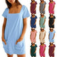 💕Last Day Promotion 49% OFF👗Women's Casual Square Neck Pocket Short Sleeve Dress with Pockets