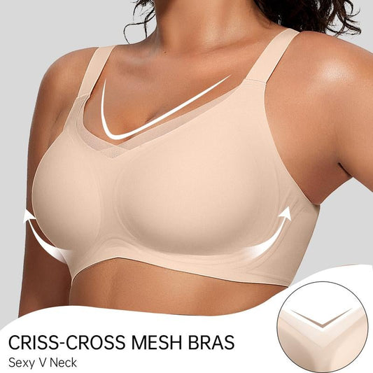 Women's Wireless V-Neck Crossover Mesh Seamless Push-Up Bra🌙 Free Moon & Star Necklace for first 100 orders! 🎁