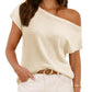 ⏰Hot Sale 49% OFF-🥰Womens Short Sleeve Off One Shoulder Sweater Tops