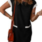 😍LAST DAY SALE 50% OFF💥2025 New Women's Casual Cap Sleeve Color Block Shift Tshirt Dress With Pockets(buy 2 free shipping)