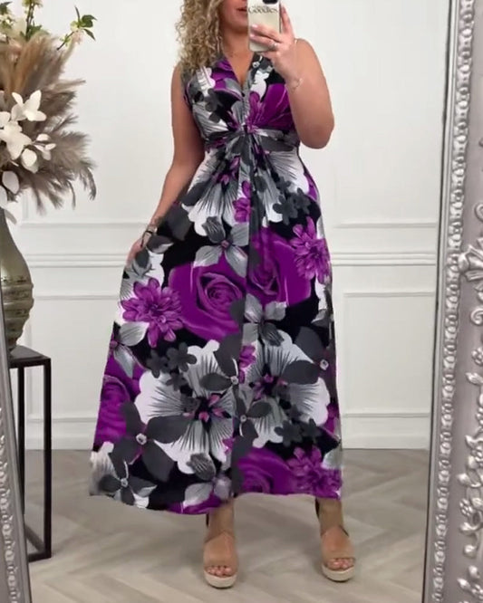 🔥New Hot Sales - 75% OFF😍Floral print sleeveless pleated elegant dress