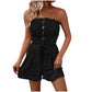🎉Last Day Promotion 50% OFF💃Women's Strapless Frill Trim Shirred Tie Front Wide Leg Tube Romper