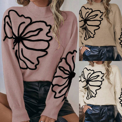 🔥Limited-time offer: 50% off-Women’s Floral Mock Neck Long Sleeve Sweater