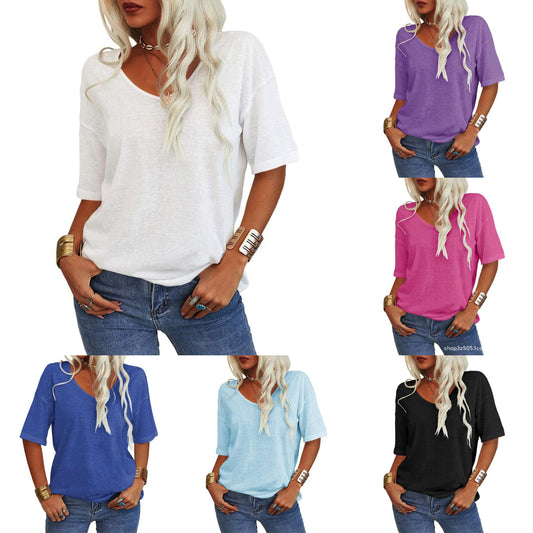 💖2025 Summer Sale 49% OFF💥Women's Solid Color V-Neck T-shirt