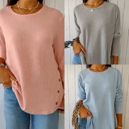 👚Women’s Casual Long Sleeve Solid Color Button T-Shirt