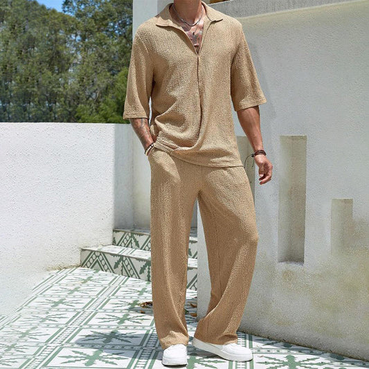 Men's 2 Piece Set - Short Sleeve V-Neck Top and Pants