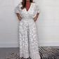 Women's Breathable Deep V-Neck Waisted Jumpsuit
