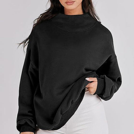 🔥Last Day Sale 49%🔥Women's Slit Mock Neck Oversized Sweatshirt