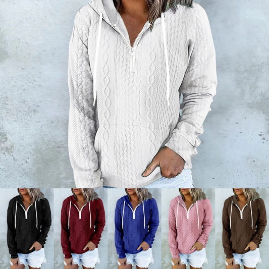 Women's Casual Long Sleeve Half-Zip Hooded Sweatshirt