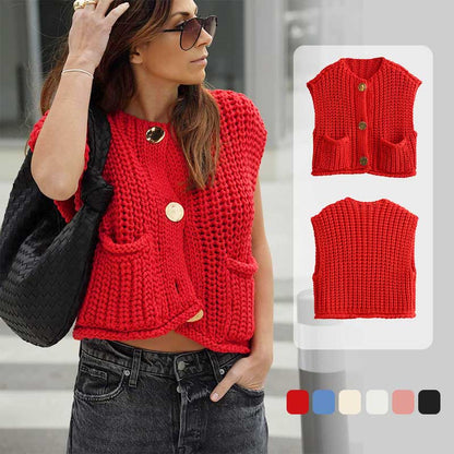 Women’s Chunky Knit Button-Down Sweater Vest