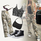 Women's Printed Straight-Leg Cargo Pants with Pockets