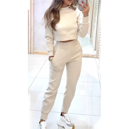 🌷Hot Sale💞Women's High Collar Sweatshirt and Pants with Cuffs 2 Piece Set