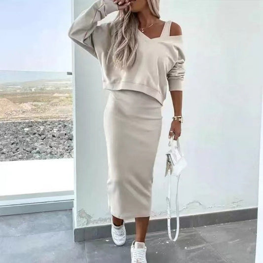 🔥 50% OFF🔥Women's 2-Piece Set Sleeveless Dress & Loose V-Neck Pullover