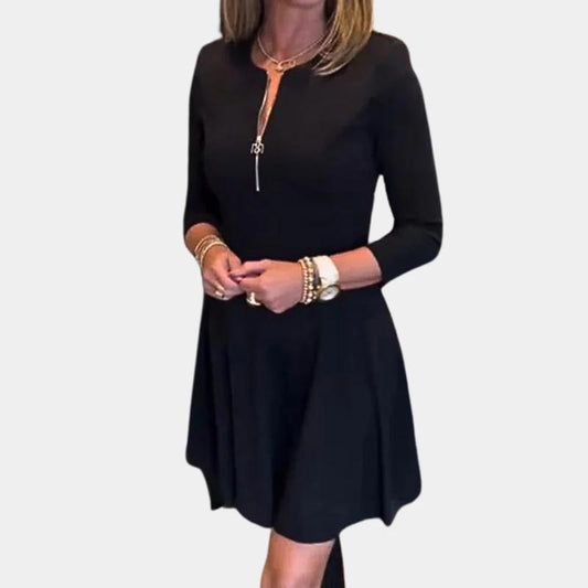 🍁New for autumn✨Women’s Elegant Half-zip Round Neck Dress in Solid Color