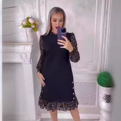 💥Hot Sale 49% OFF🔥Leopard Color Blocking Mock Neck Knee-Length Dress