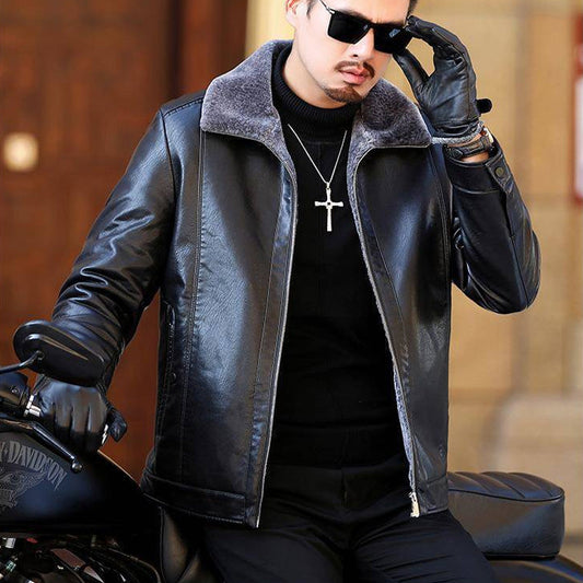 [Winter Gift] Men's Faux Fleece Lined PU Leather Warm Jacket