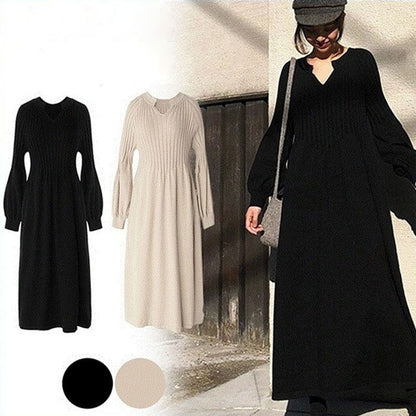 🔥HOT Sale 🔥Women's Solid Color Knitted Long-sleeve Maxi Dress