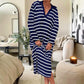 🔥Last Day Sale 49%🔥Elegant V-Neck Striped Split Hem Dress