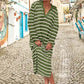 🔥Last Day Sale 49%🔥Elegant V-Neck Striped Split Hem Dress
