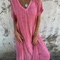 Women's Loose V-neck Cotton Linen Dress